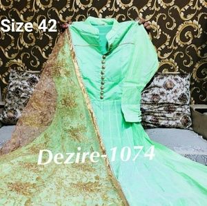 Mint green long maxi with gold scarf